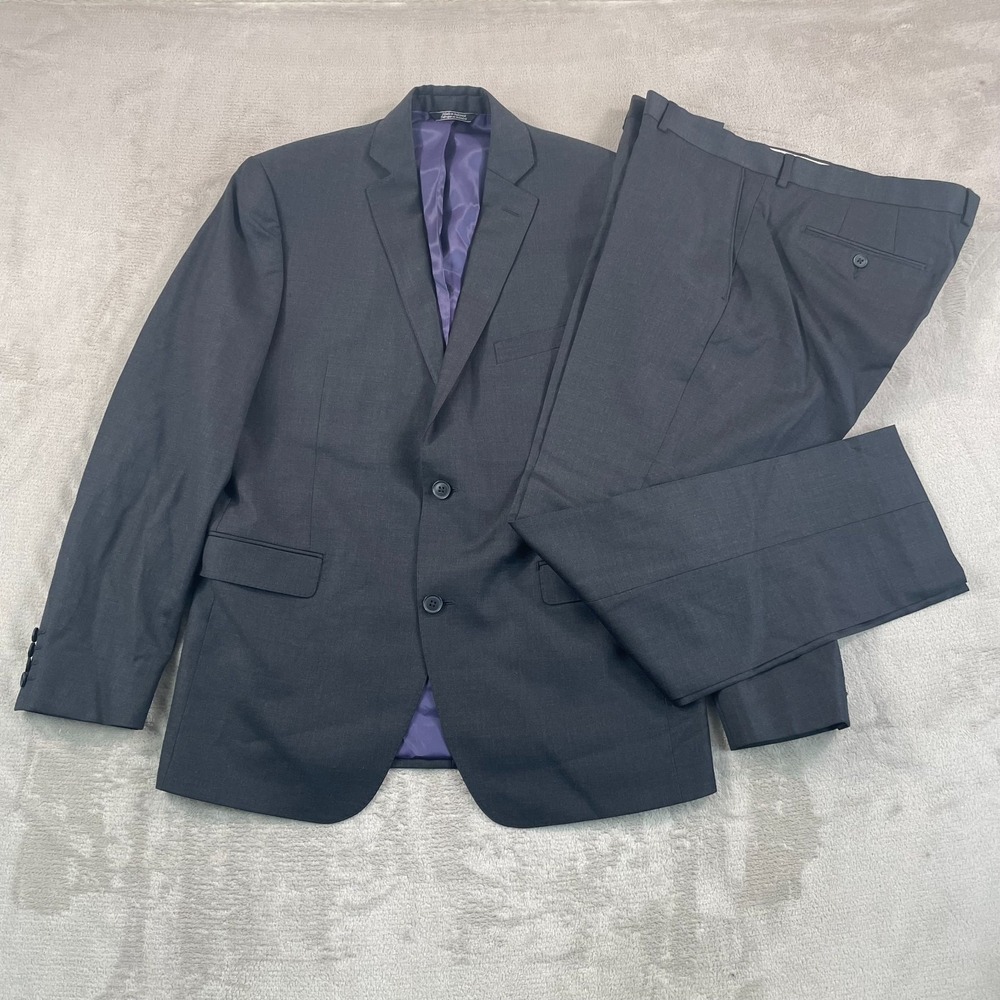 RED Saks Fifth Avenue Men 42R 35W Gray 100% Wool Trim Fit Two Button Suit CEO